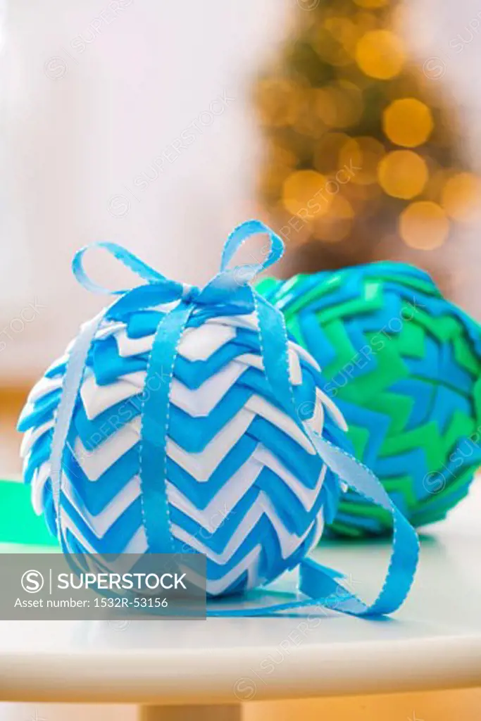 Colourful fabric Christmas baubles