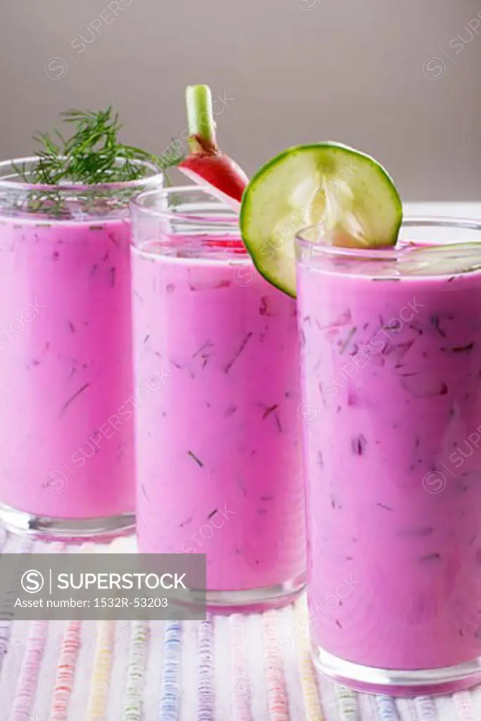 Chlodnik (cold beetroot soup, Poland) in glasses
