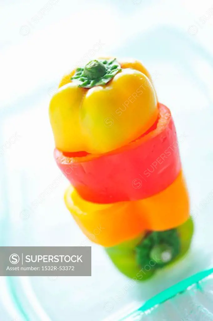 Tower of red, yellow and green pepper slices