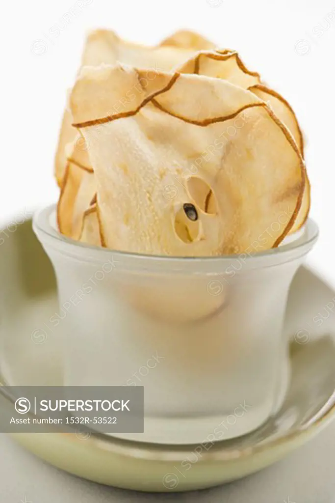 Dried pear slices in a glass