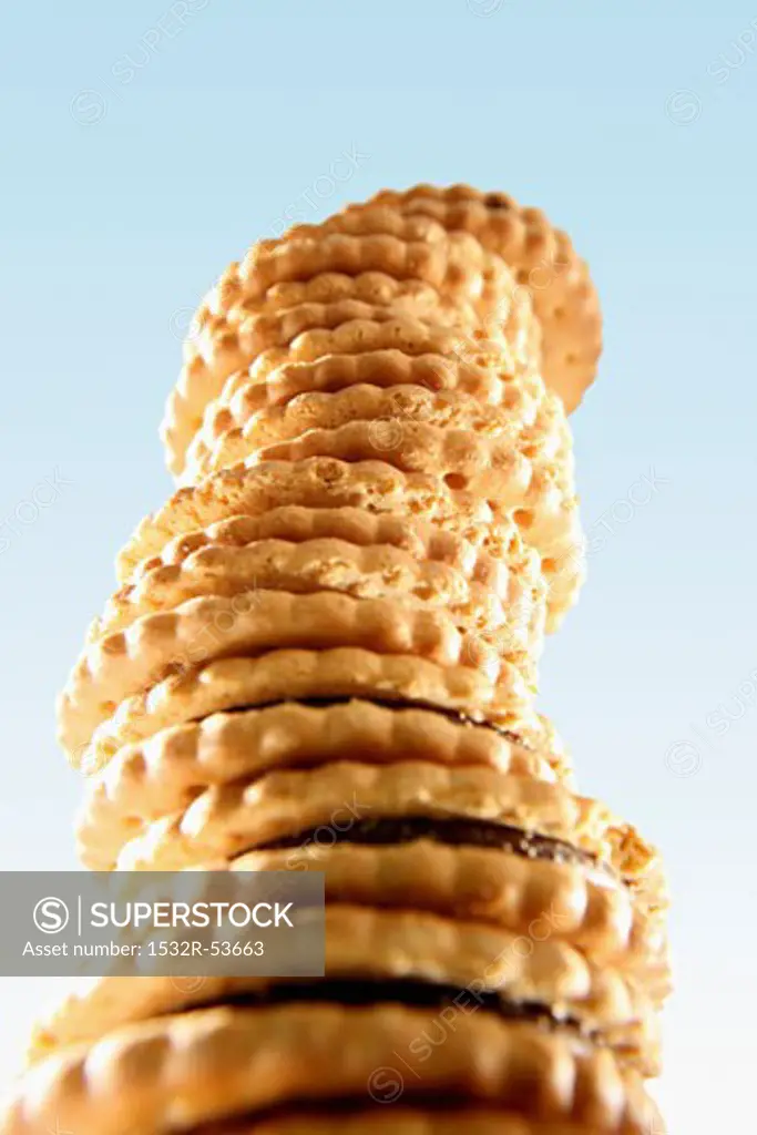Sandwich biscuits filled with chocolate cream, stacked