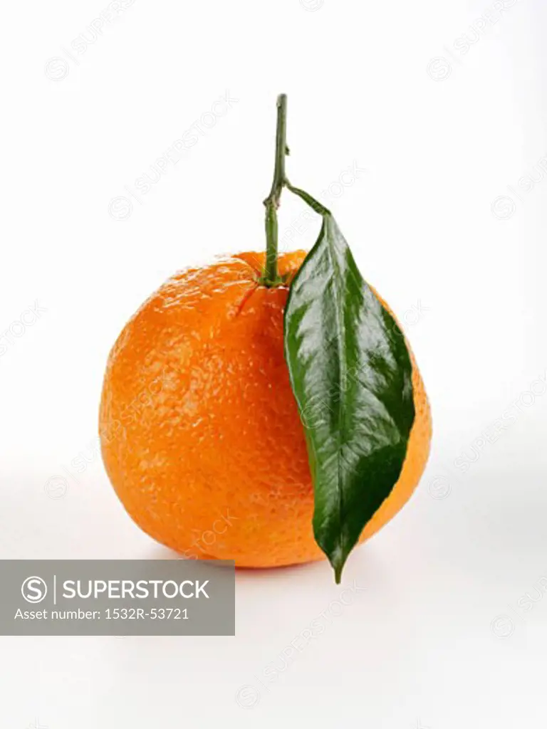 An orange with leaf