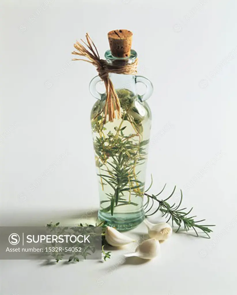 Herb vinegar in a bottle