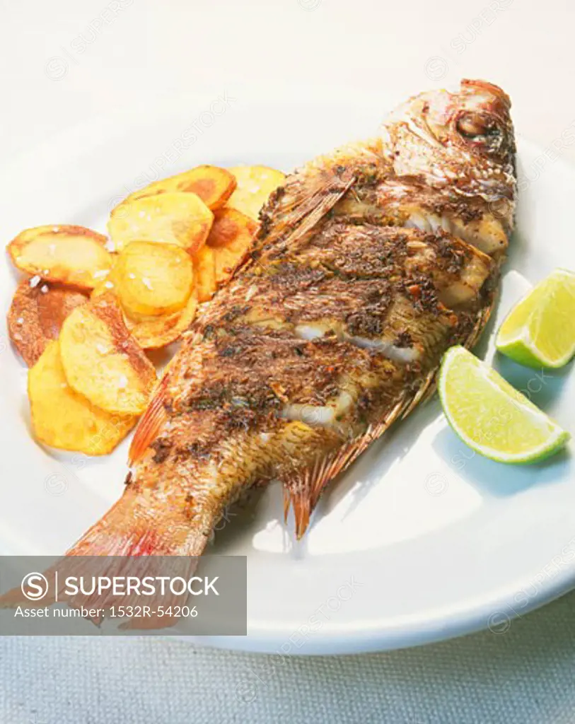 Grilled sea bream with fried potatoes