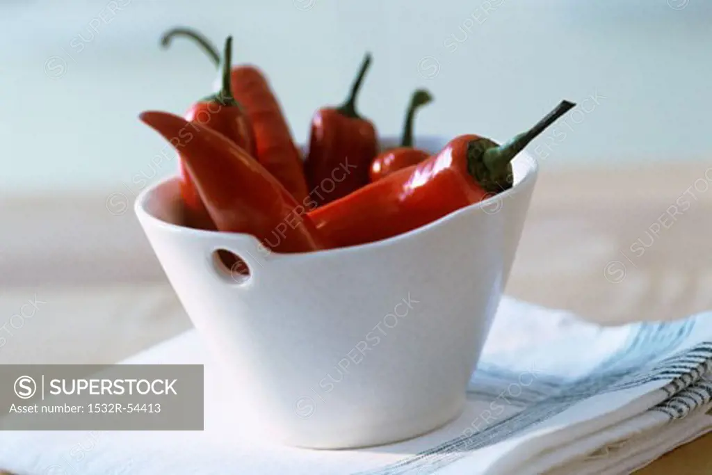 Red chillies in a white dish