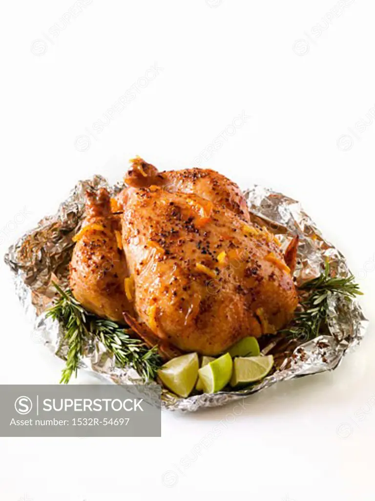 Whole Roast Chicken in Foil with Lime and Rosemary