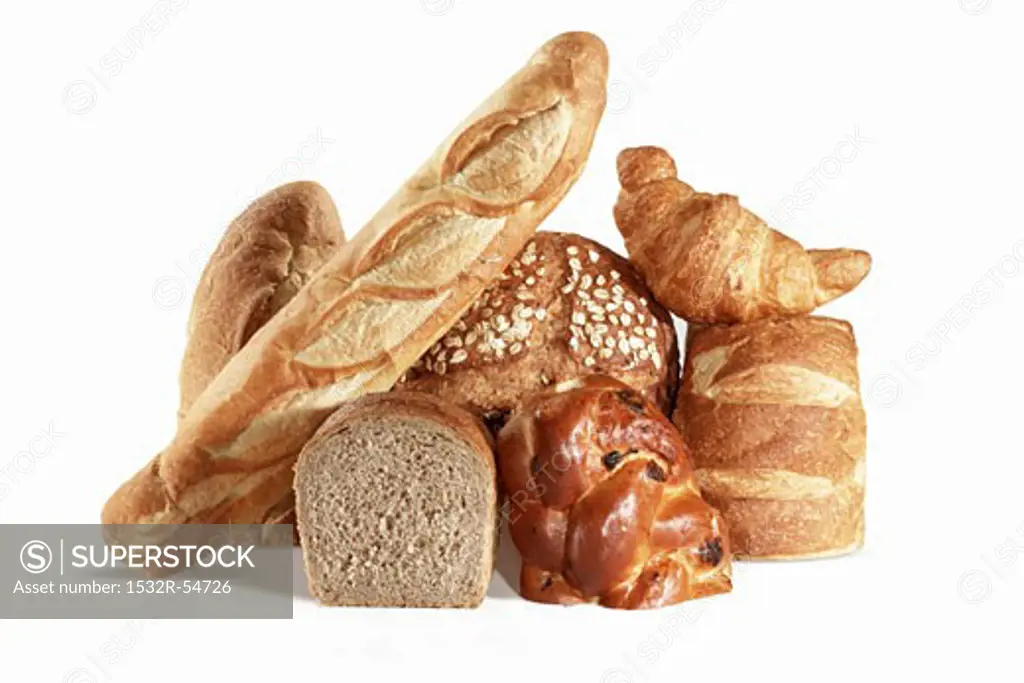 Various Breads on Black Background