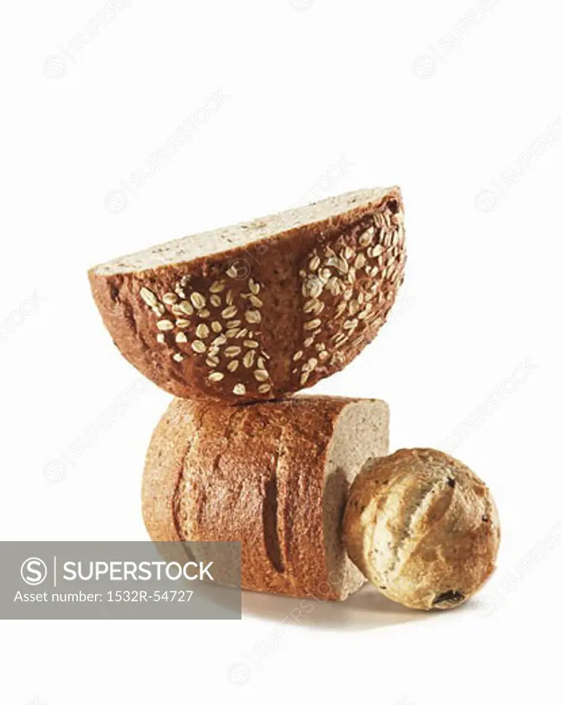 Three Assorted Breads on a White Background