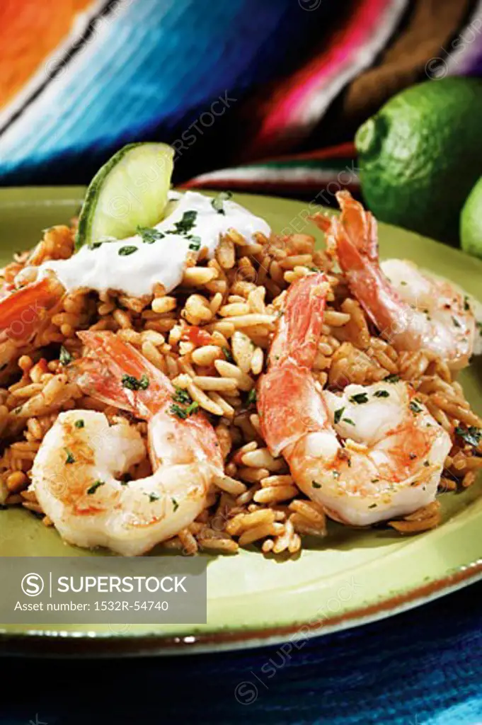 Shrimp Over Rice with Lime Garnish