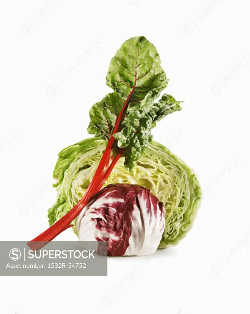 Three Types of Leaf Vegetables on a White Background