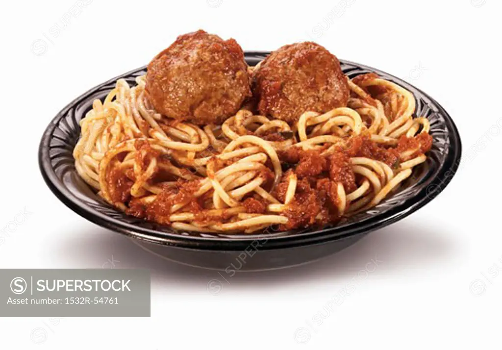 Spaghetti and Meatballs in Plastic To Go Container