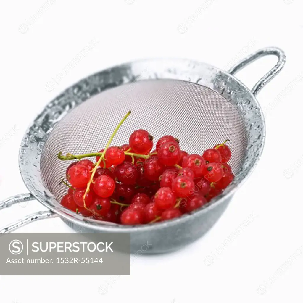 Freshly washed redcurrants in a sieve