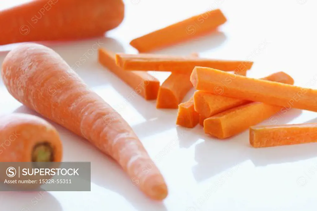 Whole carrots and carrot sticks
