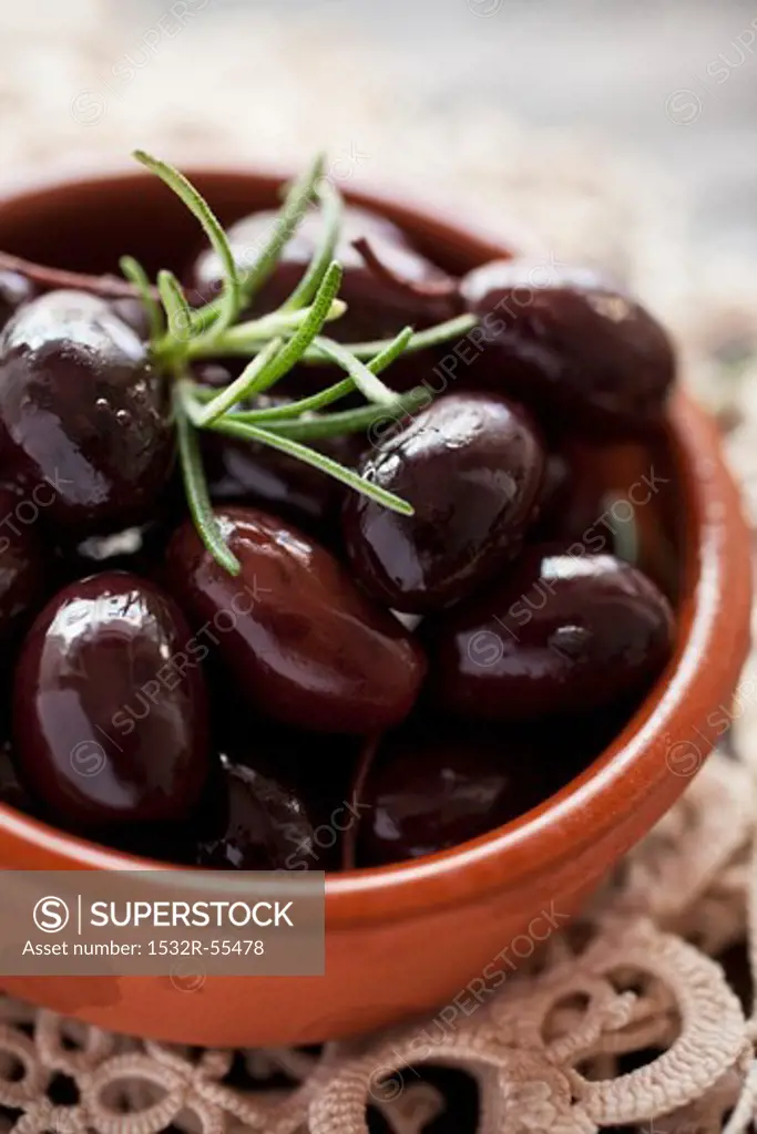 Marinated black olives with rosemary