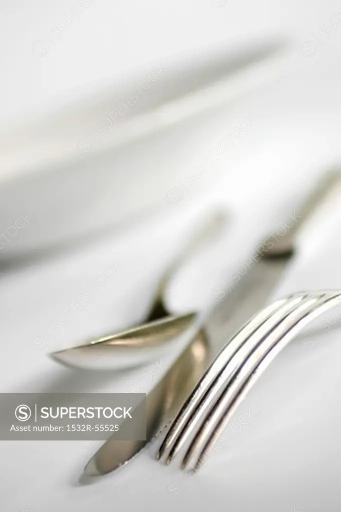 A knife, fork and spoon (close-up)