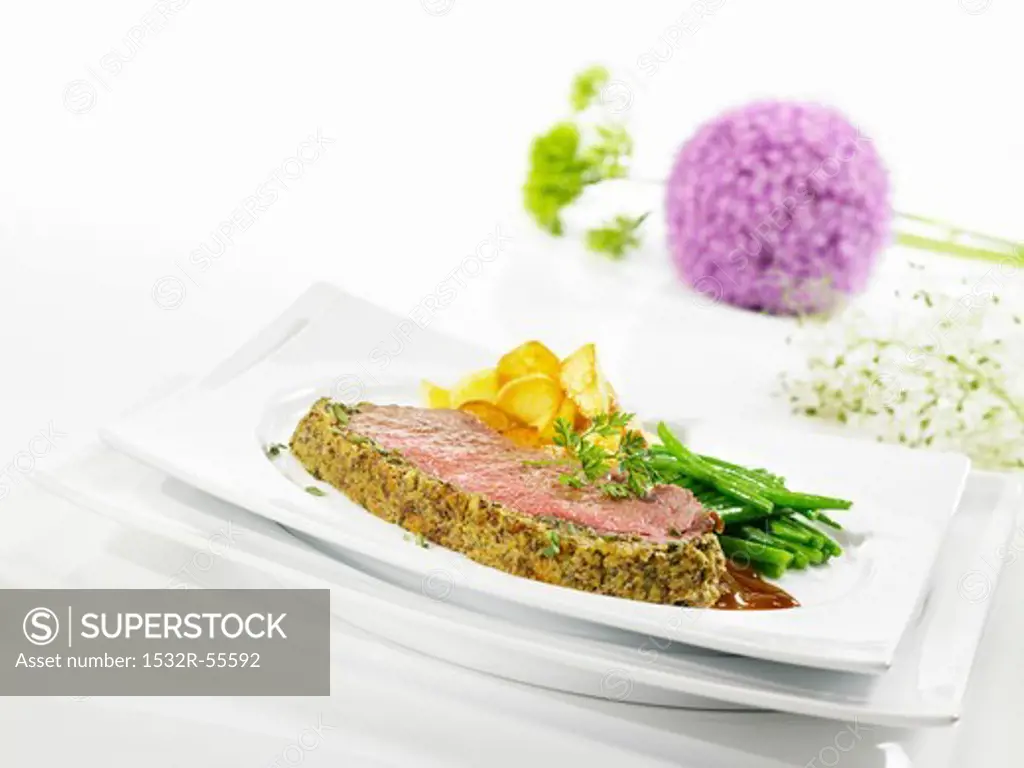 Beef steak with a mustard crust
