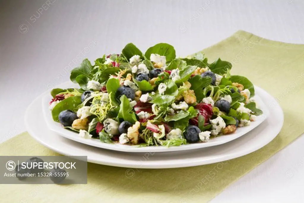Blueberry, Walnut and Blue Cheese Salad on a Plate