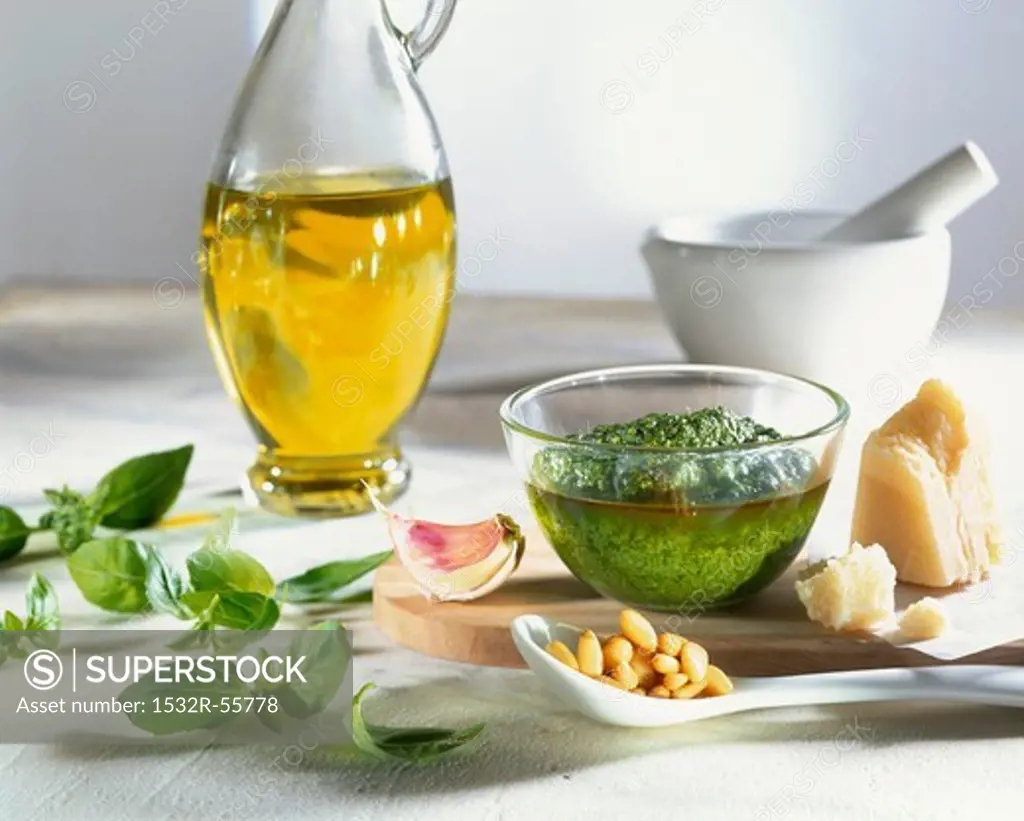 Pesto and ingredients