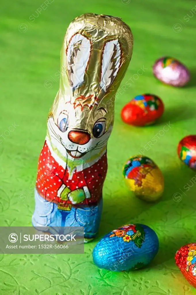 Chocolate Easter bunny and chocolate eggs