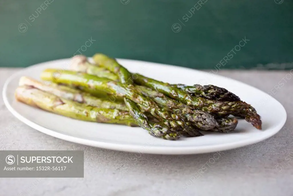 Roasted Asparagus on a White Platter