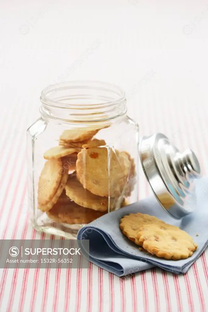 Orange biscuits in a cookie jar
