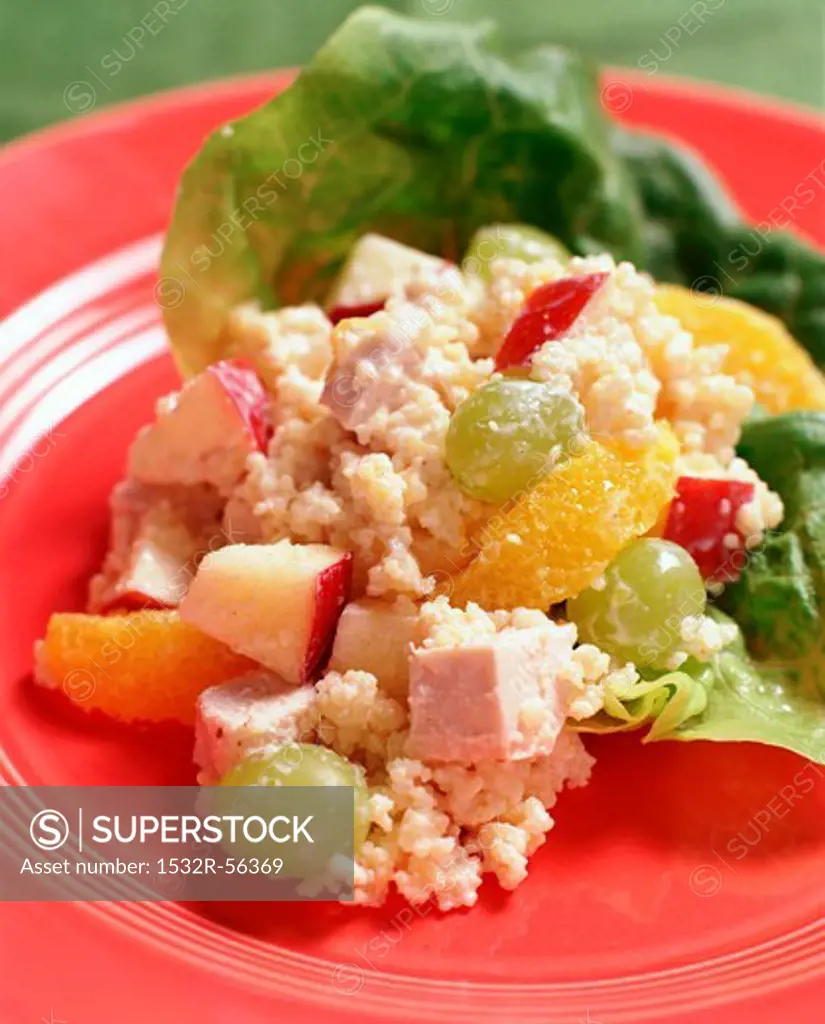 Chicken Couscous Salad with Grapes, Apples and Orange Segments