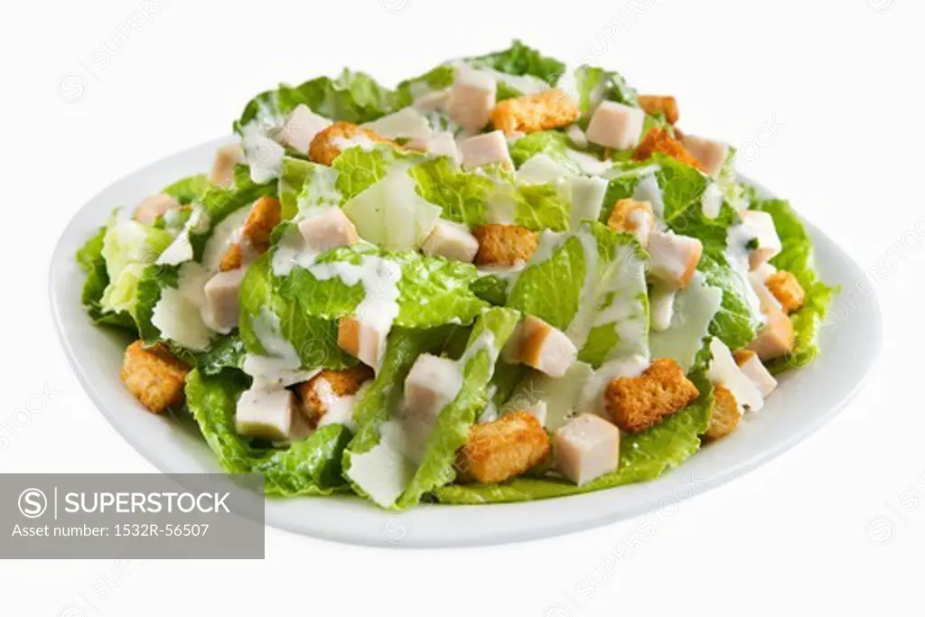 Salad with Romaine Lettuce, Ham and Croutons; Creamy Dressing