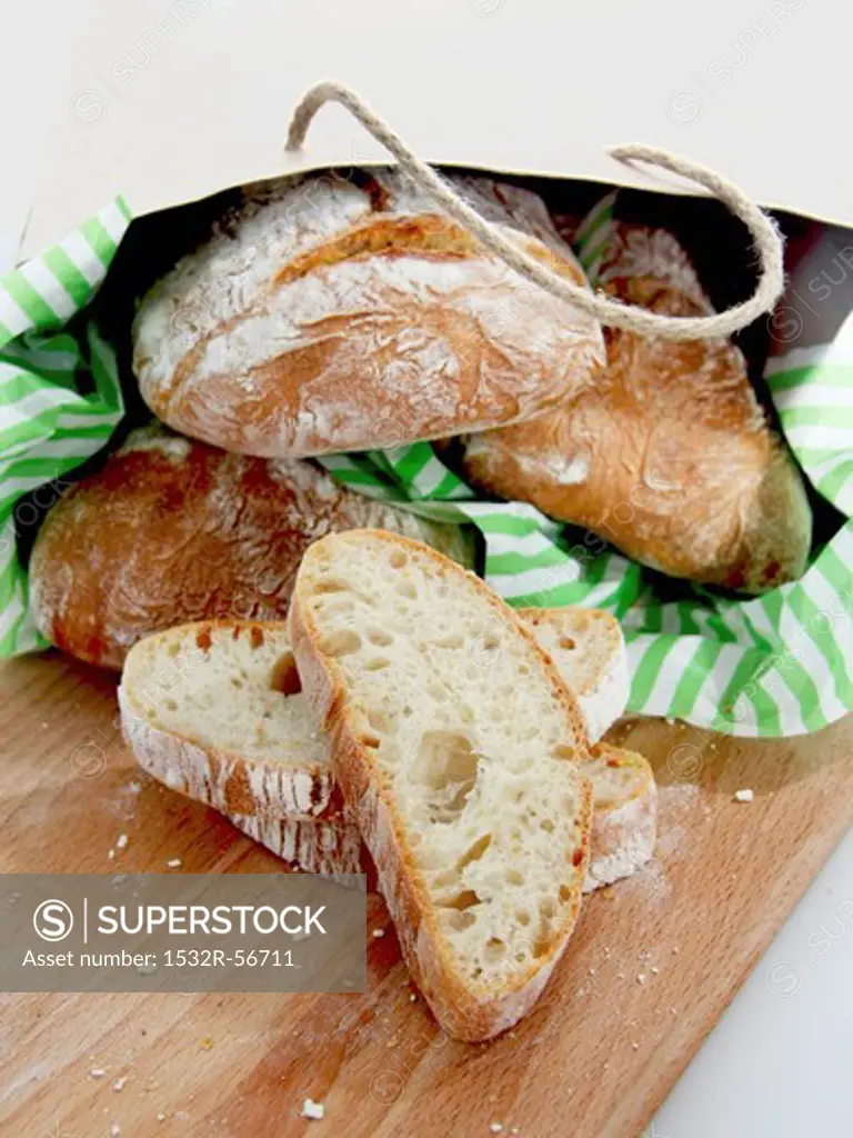 Ciabatta bread in a paper bag