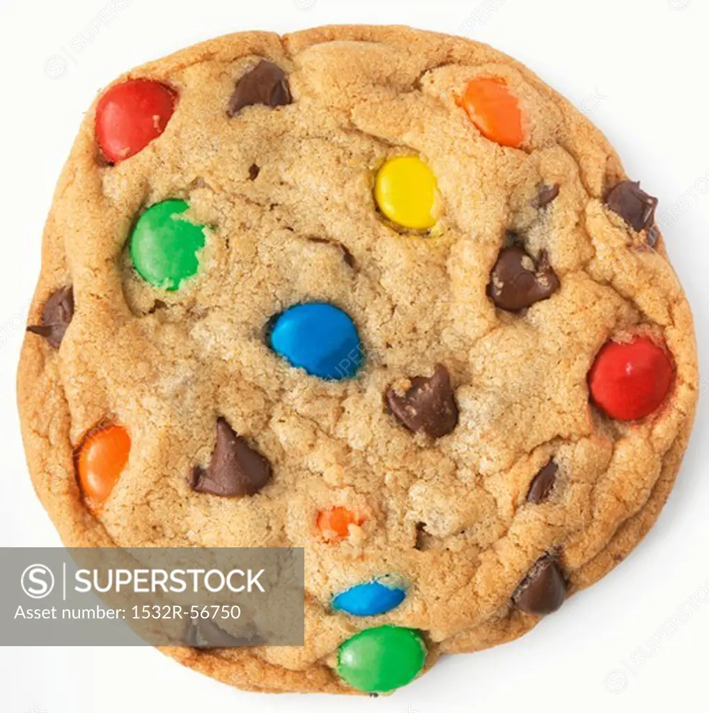M&M Chocolate Chip Cookie; White Background