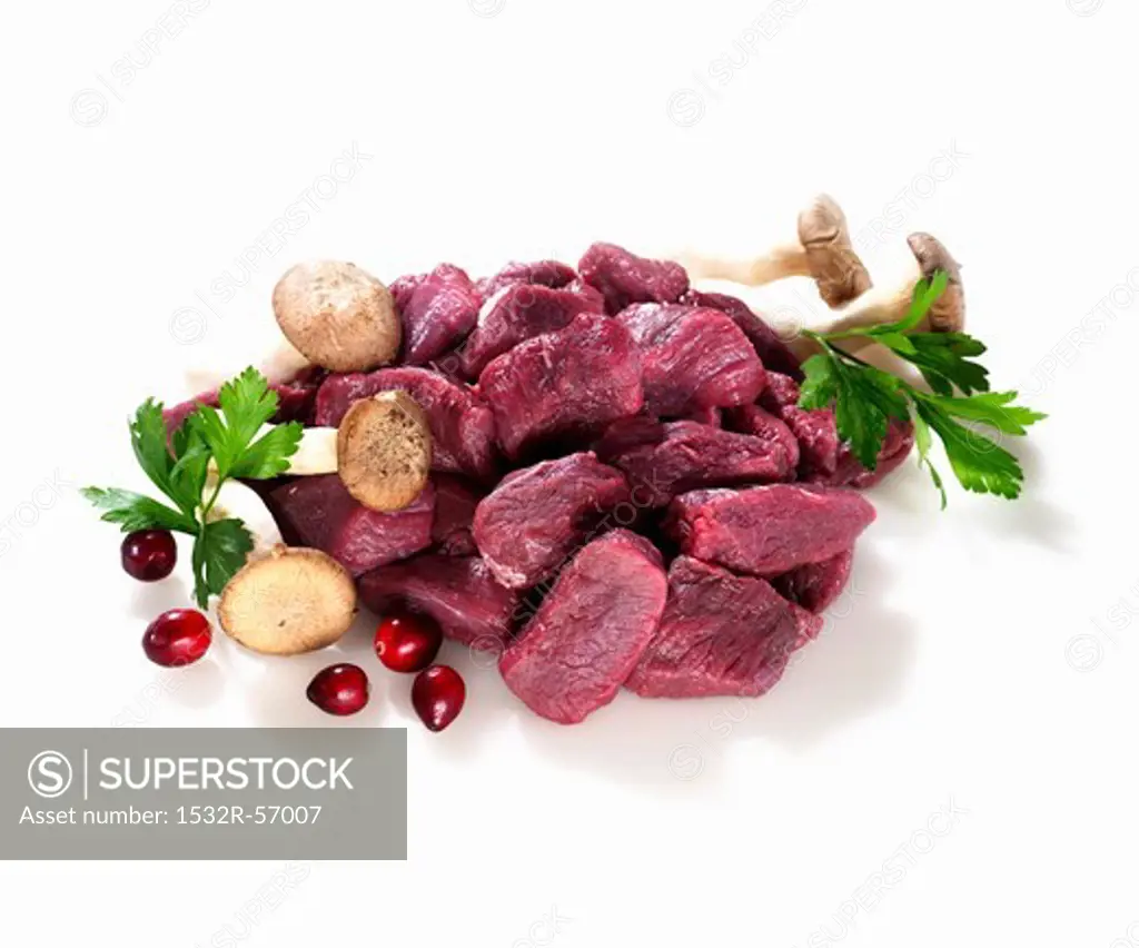 Diced venison with mushrooms and cranberries