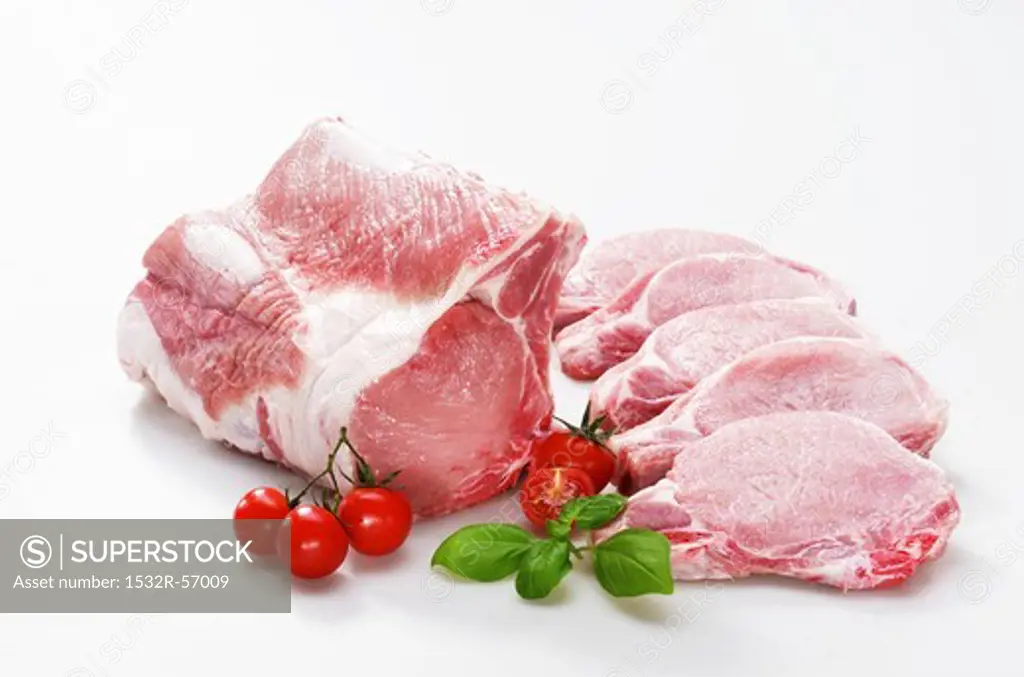 A joint of pork and individual chops