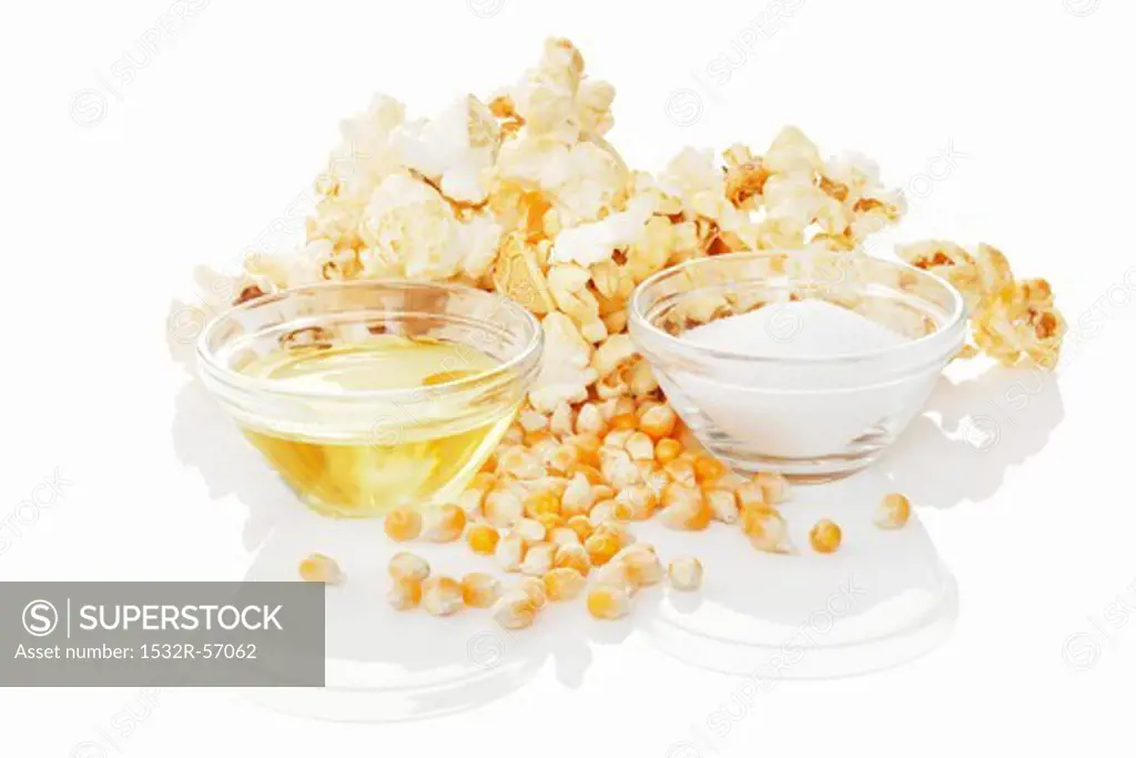 Popcorn, corn seeds and ingredients