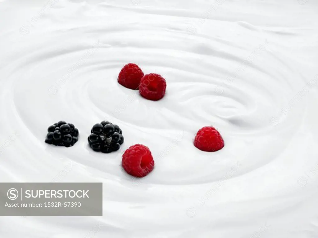Natural yogurt with raspberries and blackberries