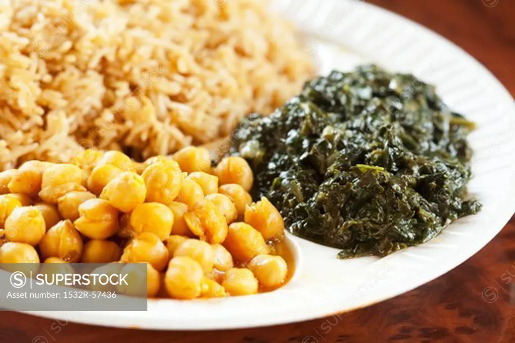 Vegetarian Plate; Chickpeas, Spinach and Rice