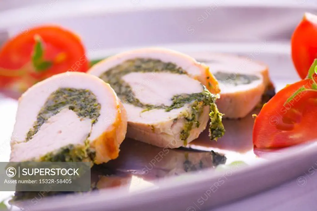 Chicken roulade with a pesto filling