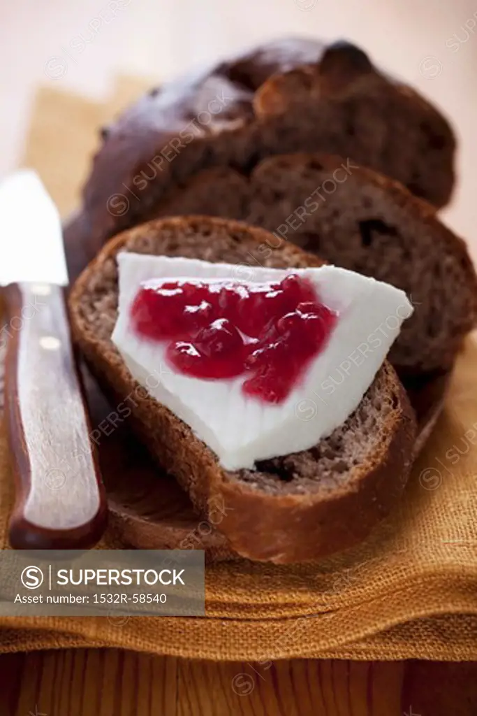 Bread with cream cheese and jam