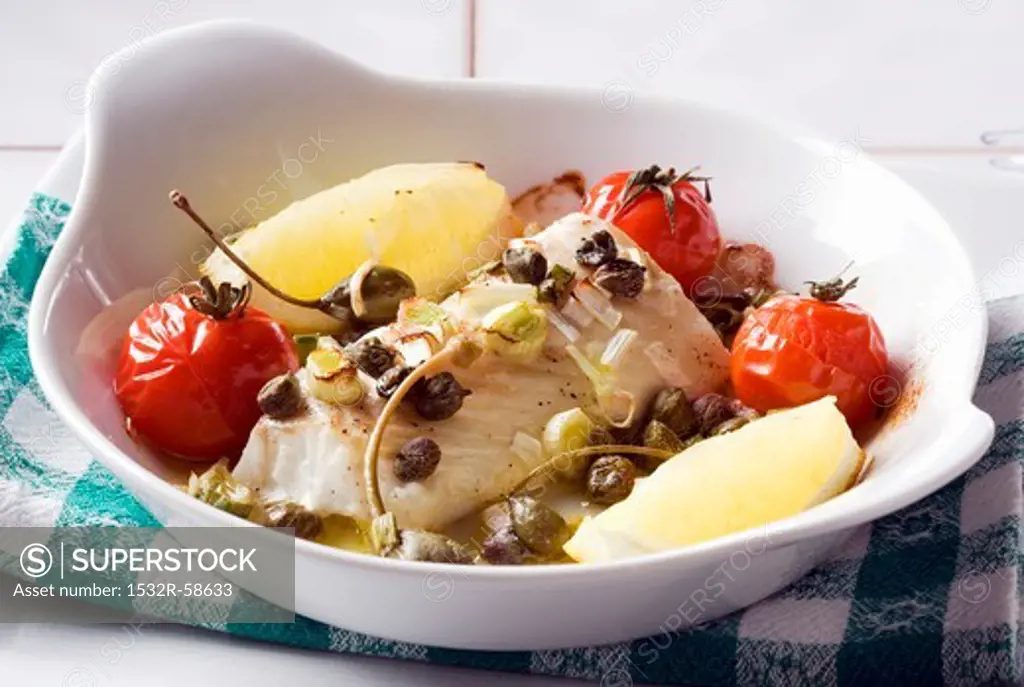 Oven-baked cod in a lemon sauce