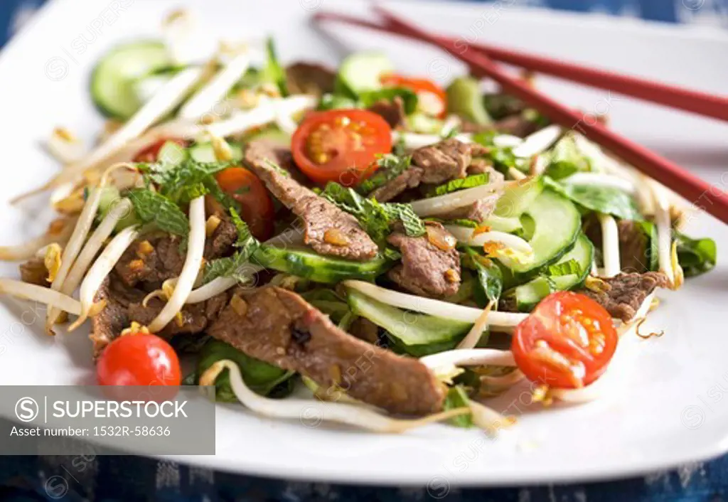 Oriental salad with strips of beef