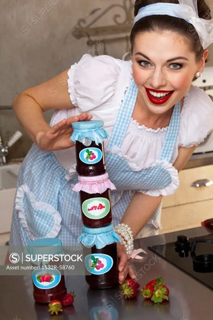 A retro-style girl with homemade jam