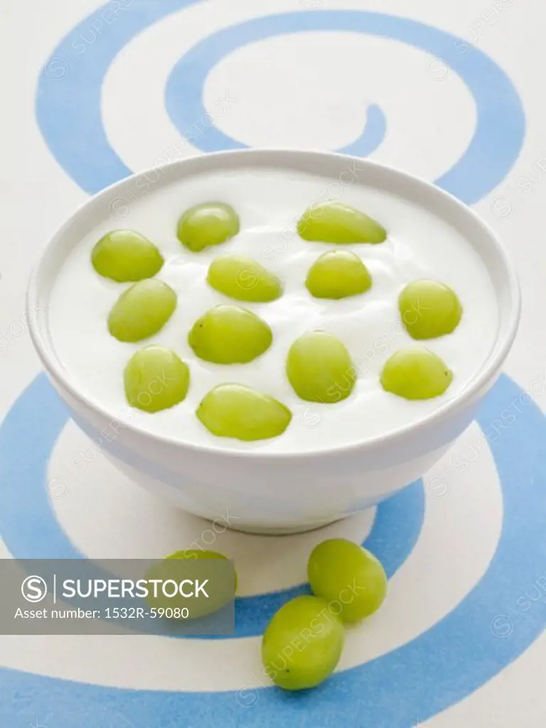 Natural yogurt with green grapes