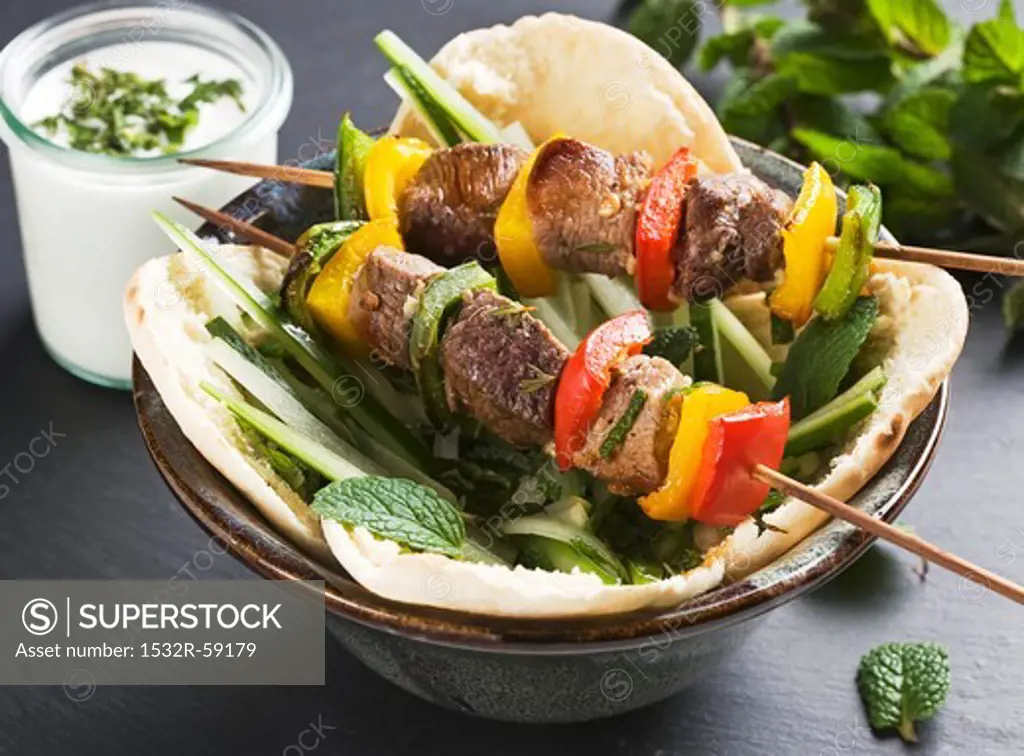 Lamb kebabs with pepper in pita bread