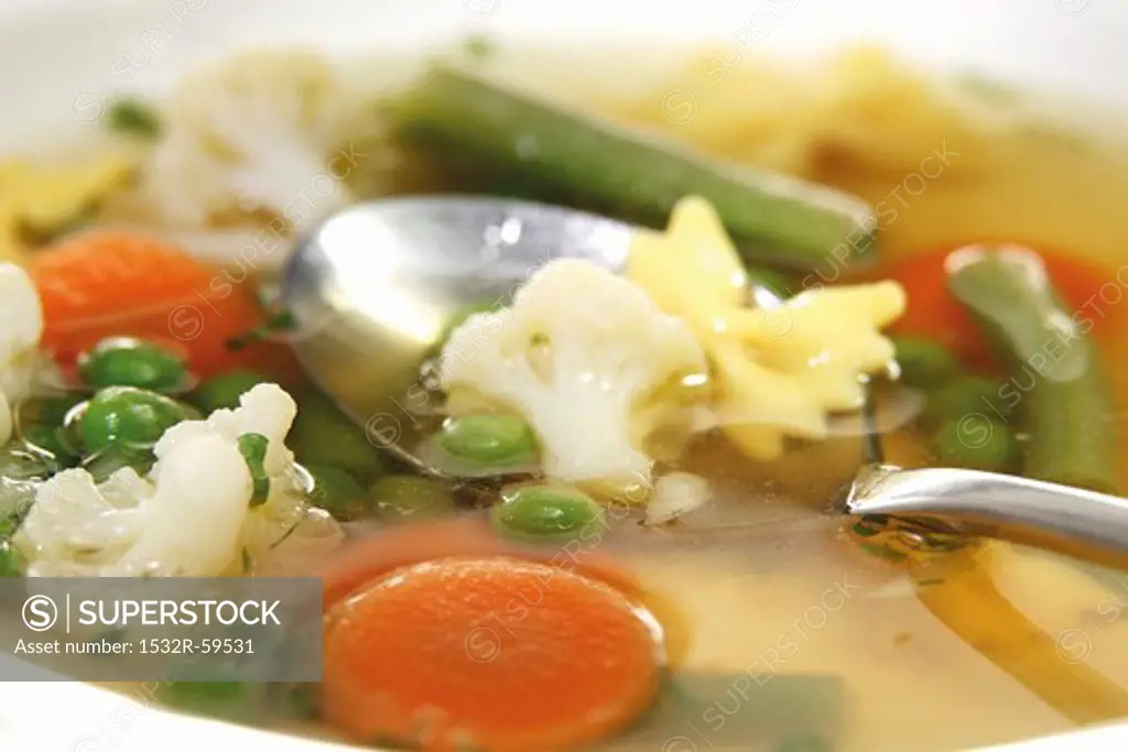 Vegetable soup with farfalle