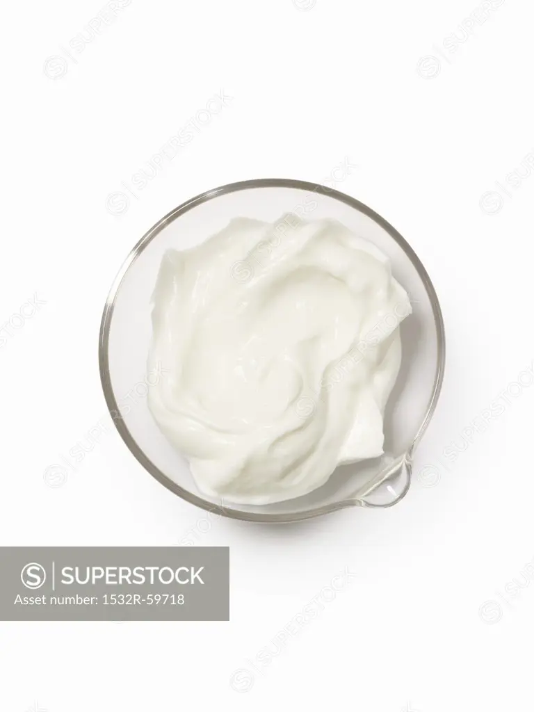 Cup of Plain Yogurt; From Above; White Background