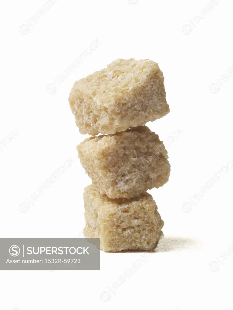 Stack of Raw Sugar Cubes; White Background