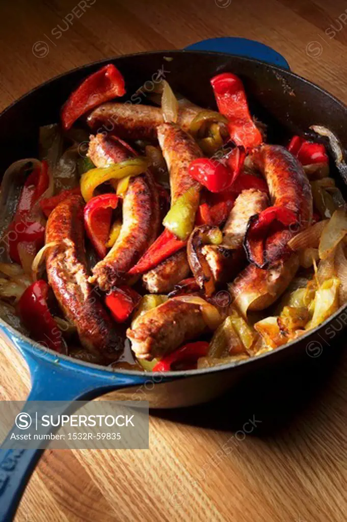 Sausage, Onions and Peppers in a Skillet
