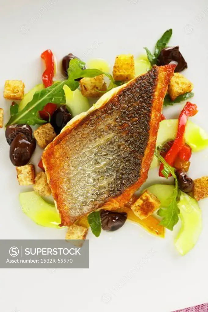 Bass on Ligurian bread salad