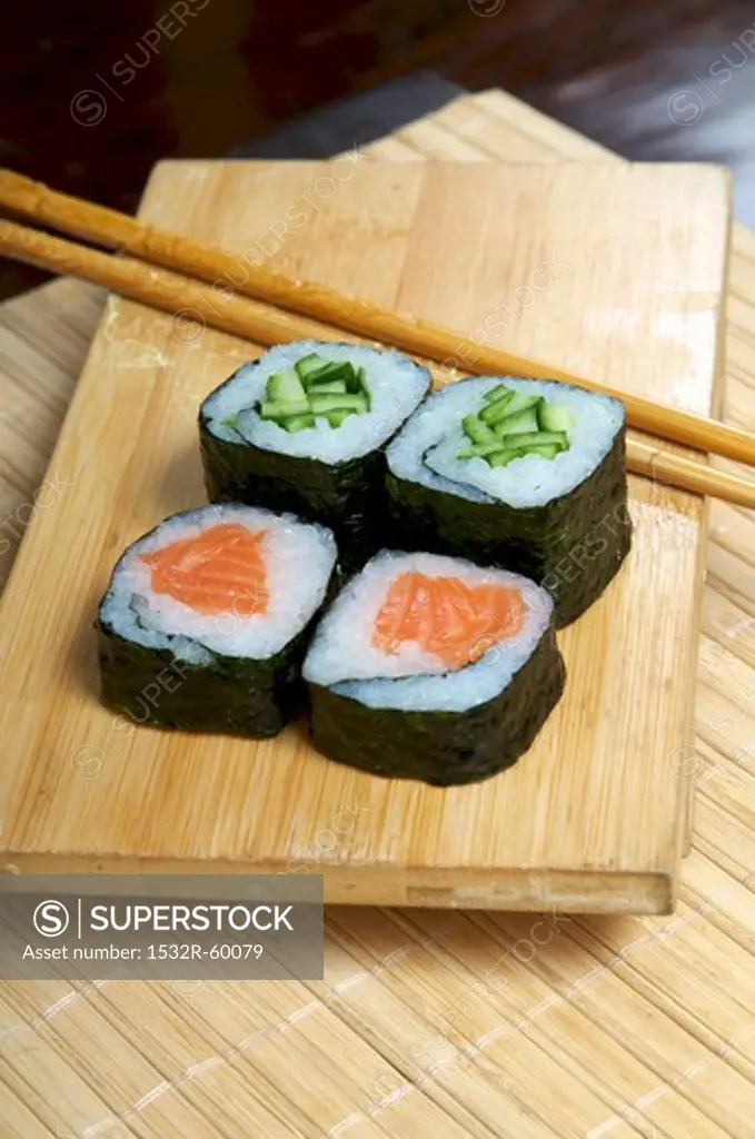 Maki sushi with salmon and cucumber