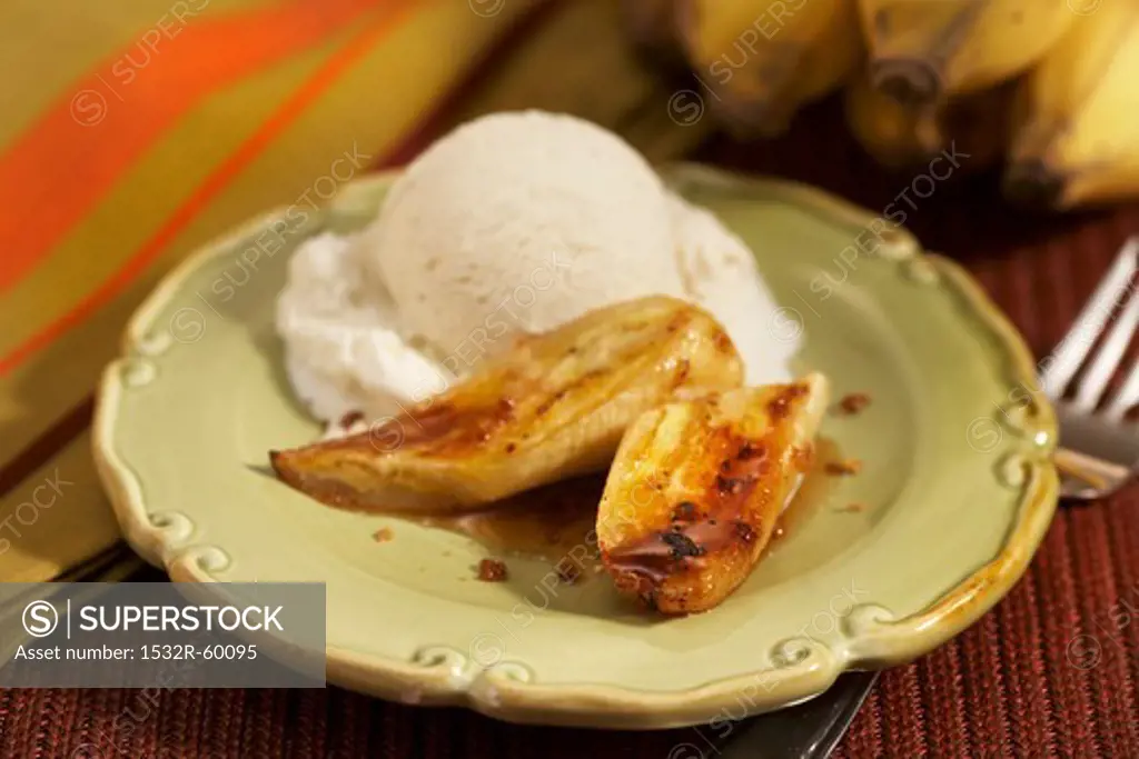 Caramelized Bananas with a Scoop of Vanilla Ice Cream