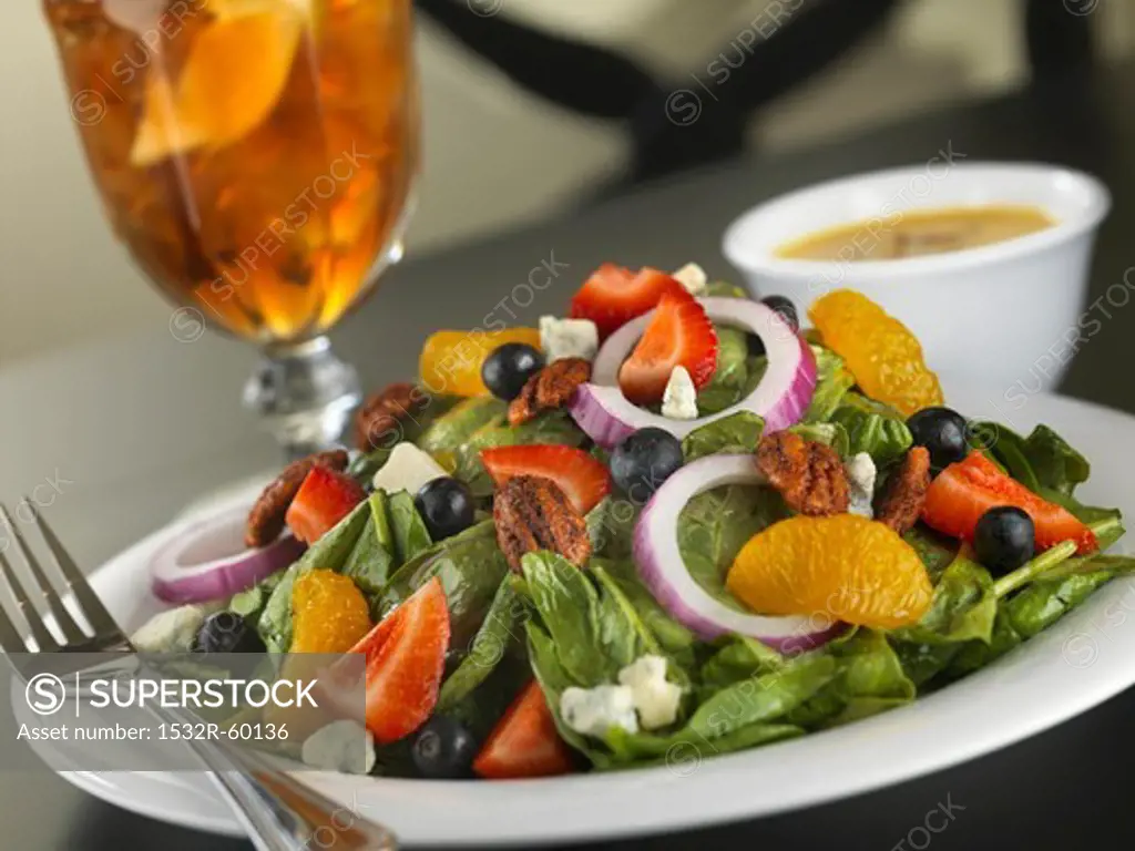 Spinach Salad with Mandarin Oranges, Strawberries, Blueberries and Sweet and Spicy Pecans
