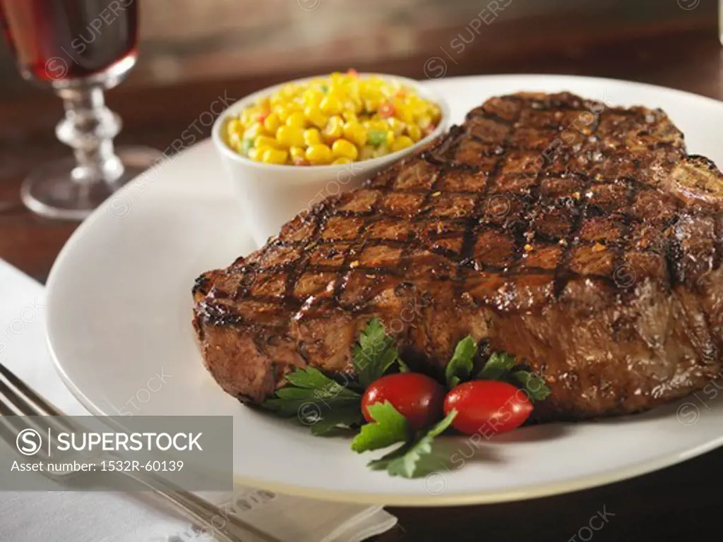 Grilled Porterhouse Steak with a Side of Corn